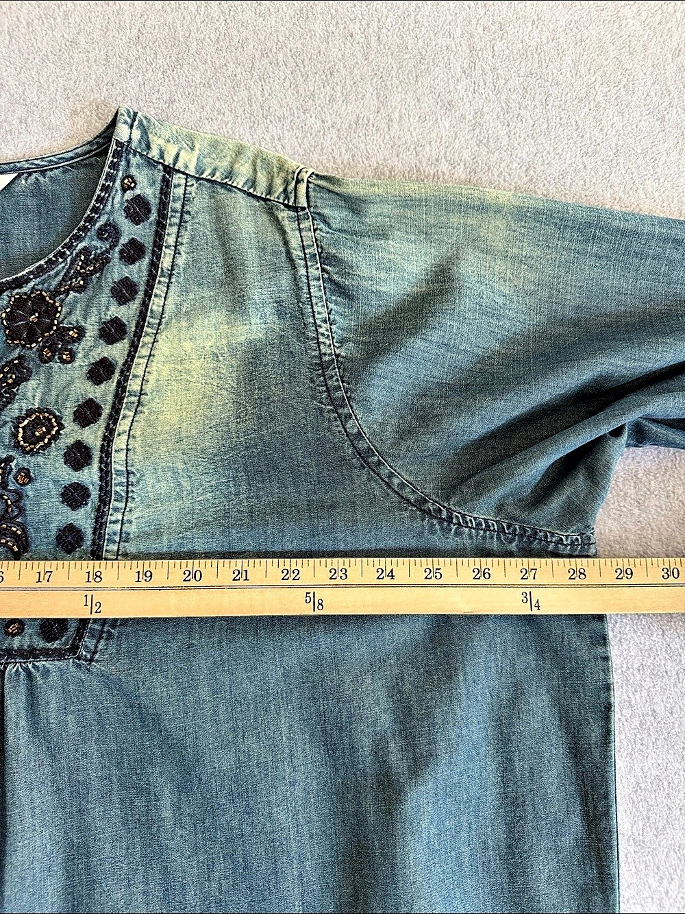 Tantrums Embroidered Chambray Denim Tunic XXL Boho Western Country Prairie Rodeo - Picture 12 of 14